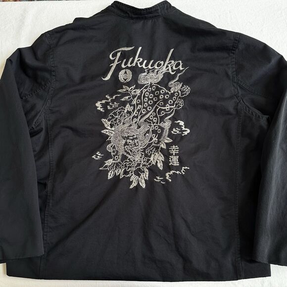 Lucky Brand Embroidered Asian Dragon Military Jacket Size 2XL Handmade - Picture 1 of 7